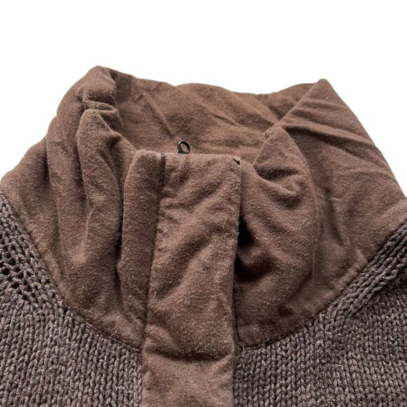 Eileen Fisher long cardigan sweater, brown organic cotton, zipper, collared, poc - Picture 4 of 8